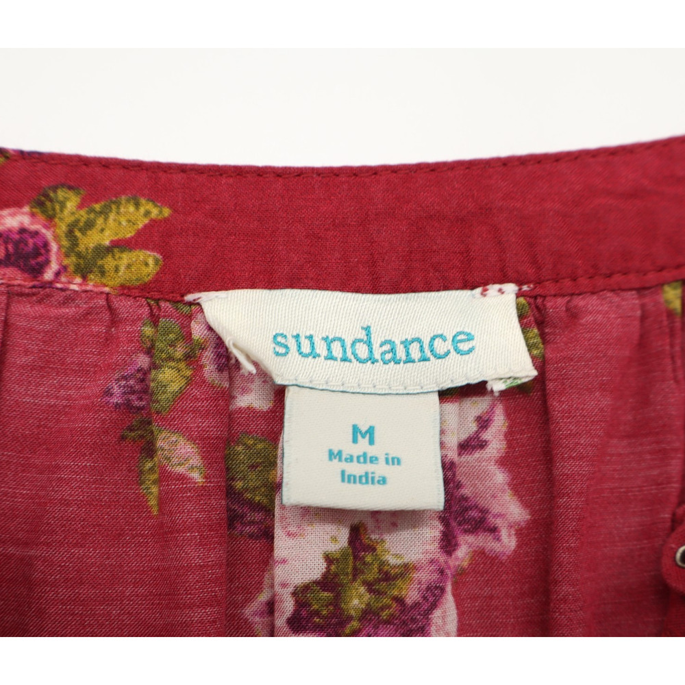 Sundance Marnie Tired Floral Dress Sz M Puff Sleeve Burgundy Pockets Button - Picture 4 of 6